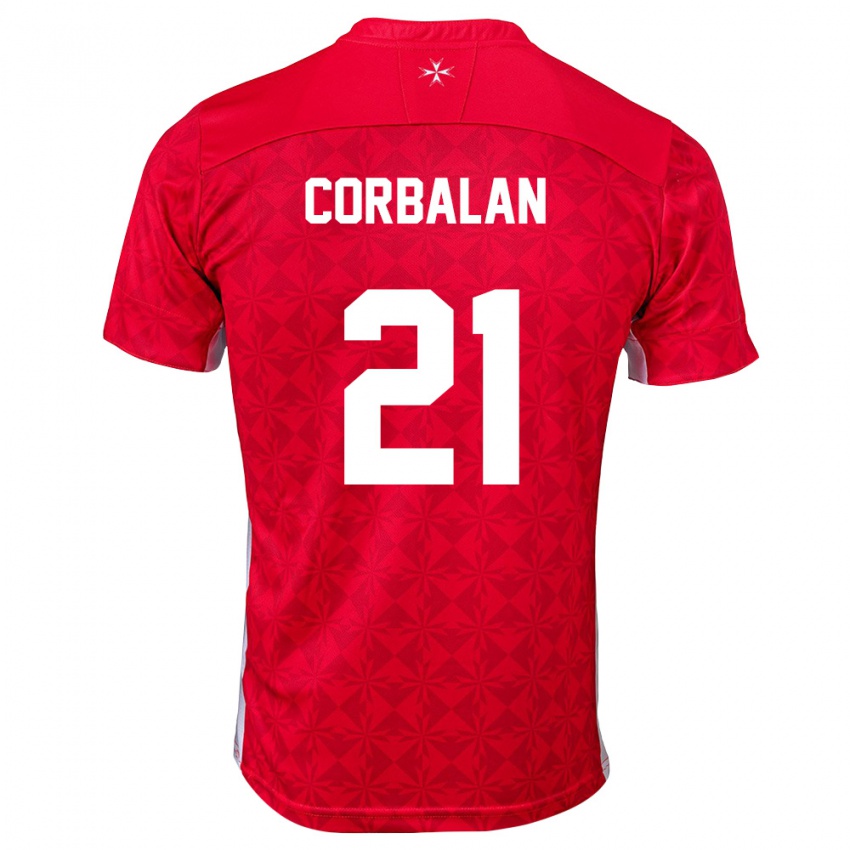 גברים מלטה Juan Corbalan #21 אדום לבן ג'רזי ביתית 26-28 חולצה קצרה
