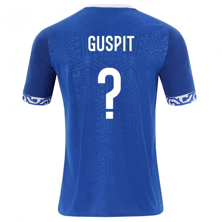 גברים מולדובה Denis Guspit #0 כחול מלכותי לבן ג'רזי ביתית 26-28 חולצה קצרה