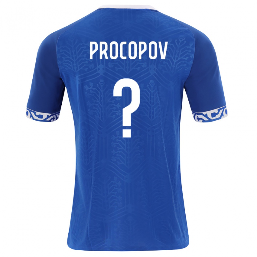 גברים מולדובה Ilia Procopov #0 כחול מלכותי לבן ג'רזי ביתית 26-28 חולצה קצרה
