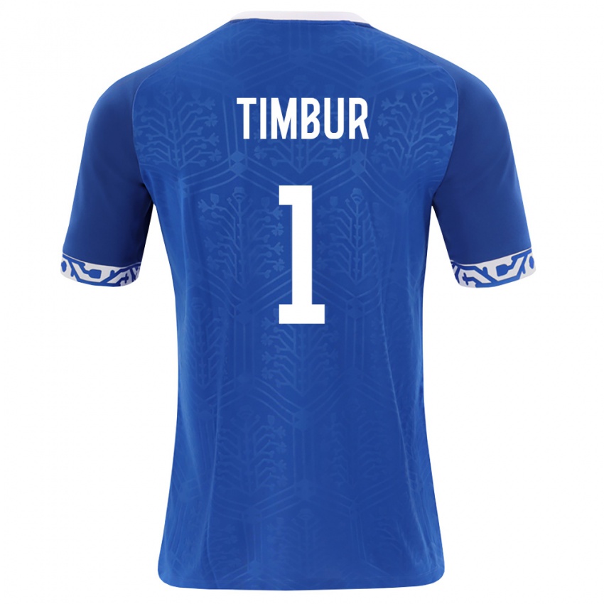 גברים מולדובה Emil Timbur #1 כחול מלכותי לבן ג'רזי ביתית 26-28 חולצה קצרה