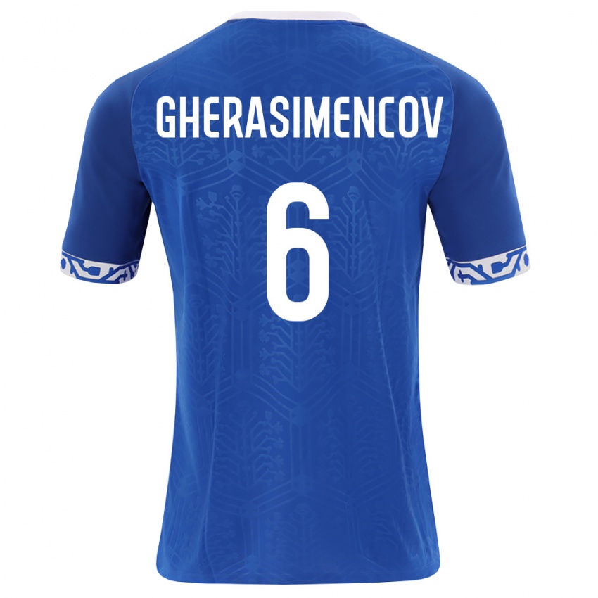 גברים מולדובה Mihail Gherasimencov #6 כחול מלכותי לבן ג'רזי ביתית 26-28 חולצה קצרה