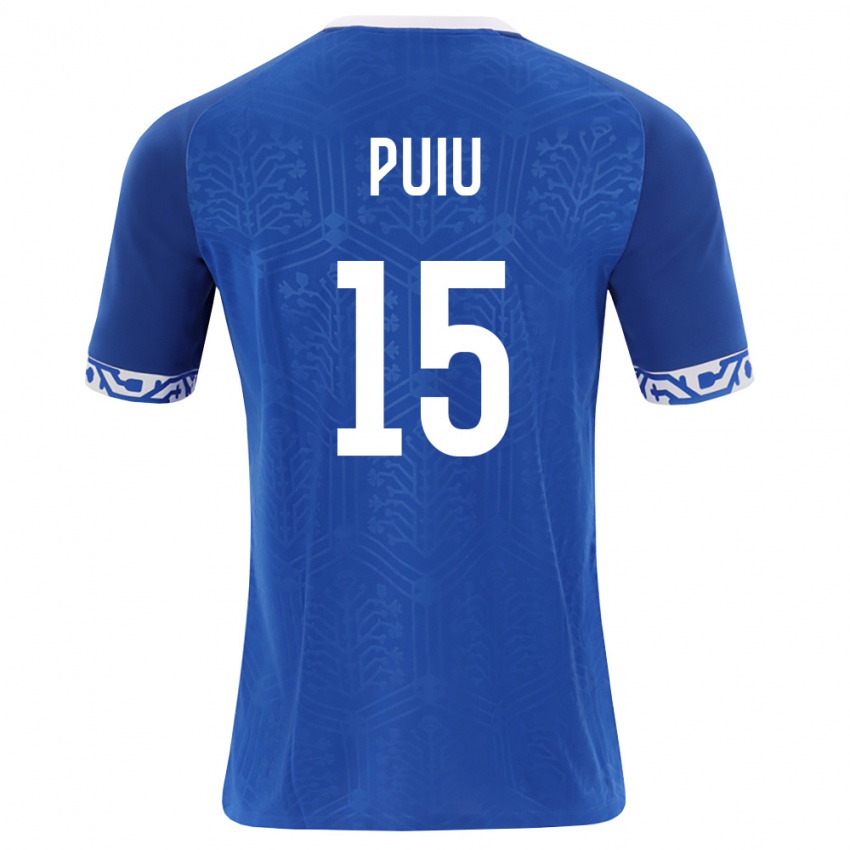 גברים מולדובה Bogdan Puiu #15 כחול מלכותי לבן ג'רזי ביתית 26-28 חולצה קצרה