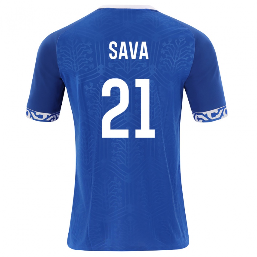 גברים מולדובה Igor Sava #21 כחול מלכותי לבן ג'רזי ביתית 26-28 חולצה קצרה