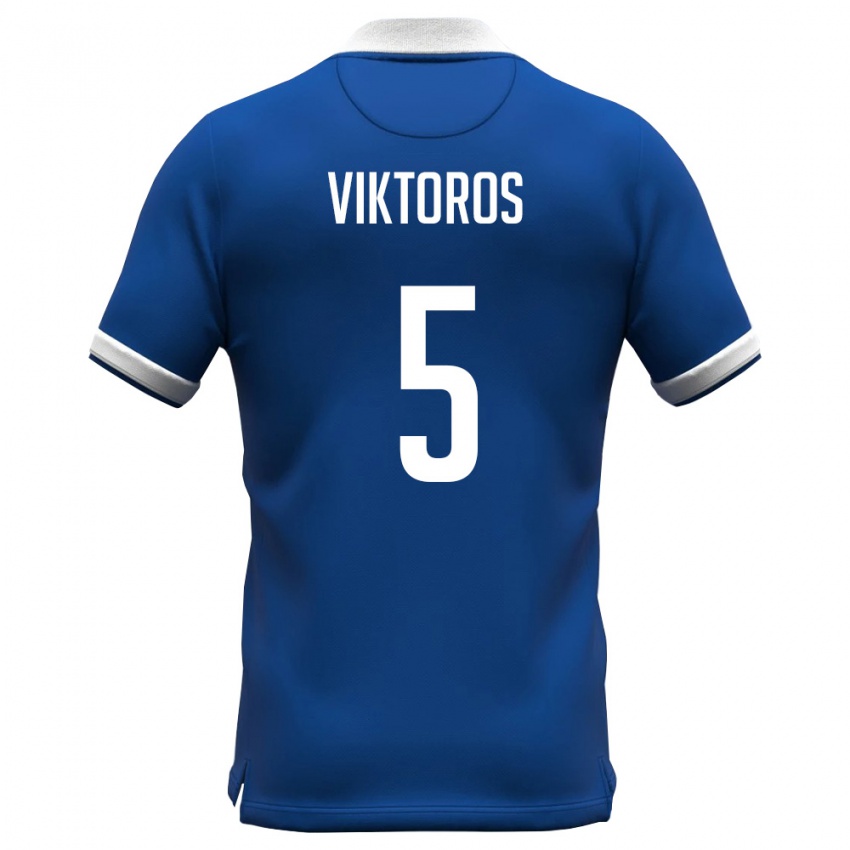 גברים קפריסין Giorgos Viktoros #5 כחול מלכותי לבן ג'רזי ביתית 26-28 חולצה קצרה