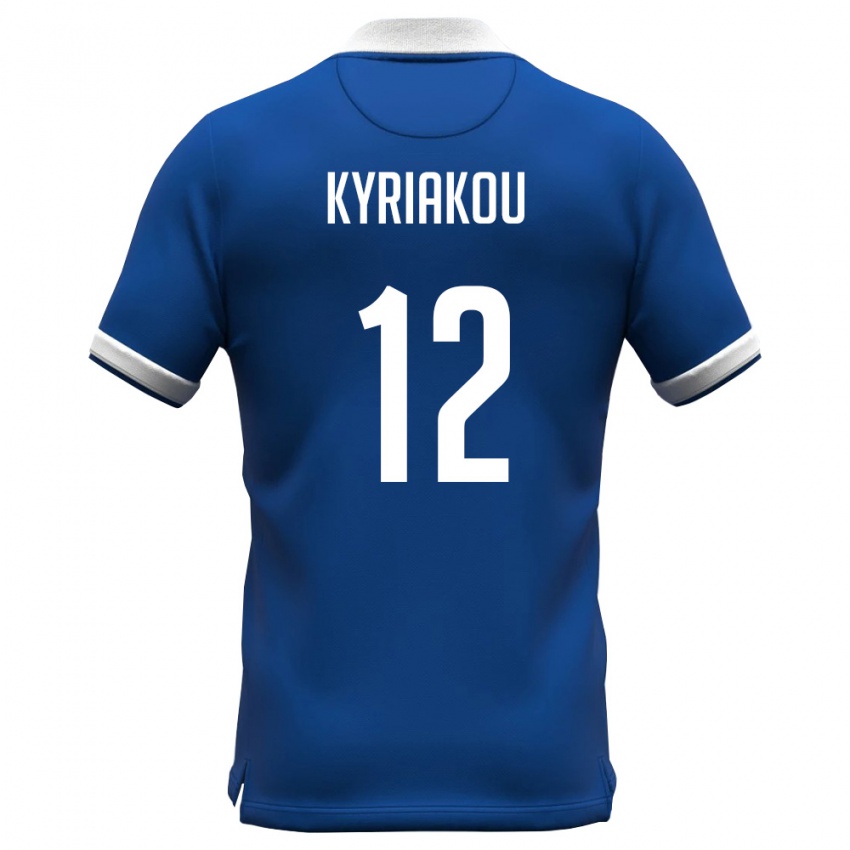 גברים קפריסין Panagiotis Kyriakou #12 כחול מלכותי לבן ג'רזי ביתית 26-28 חולצה קצרה