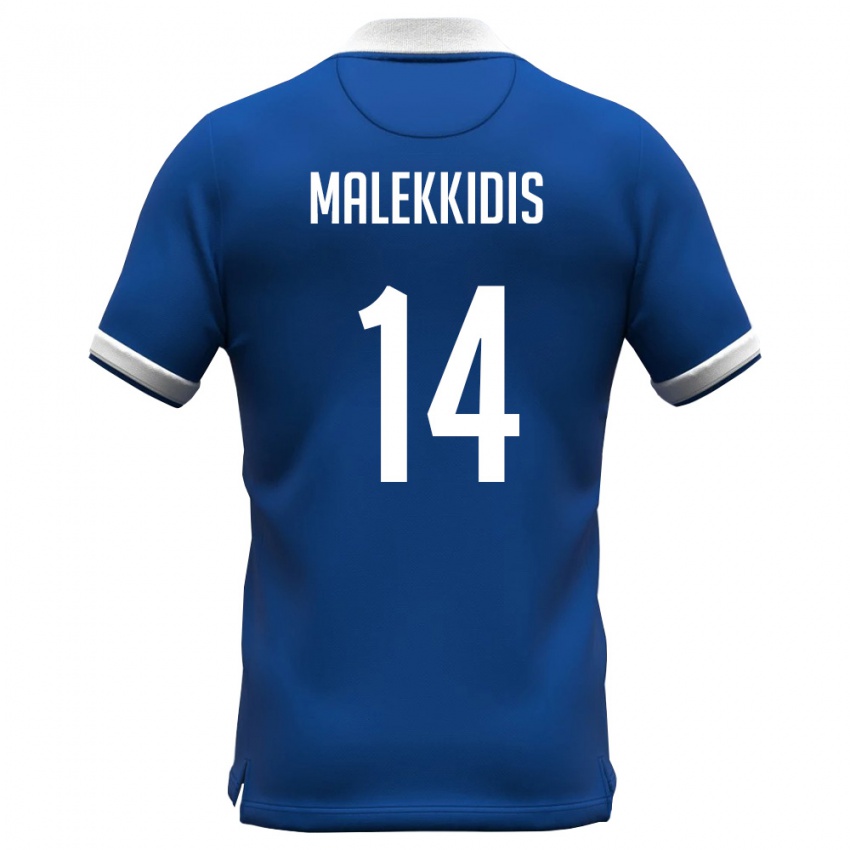 גברים קפריסין Giorgos Malekkidis #14 כחול מלכותי לבן ג'רזי ביתית 26-28 חולצה קצרה