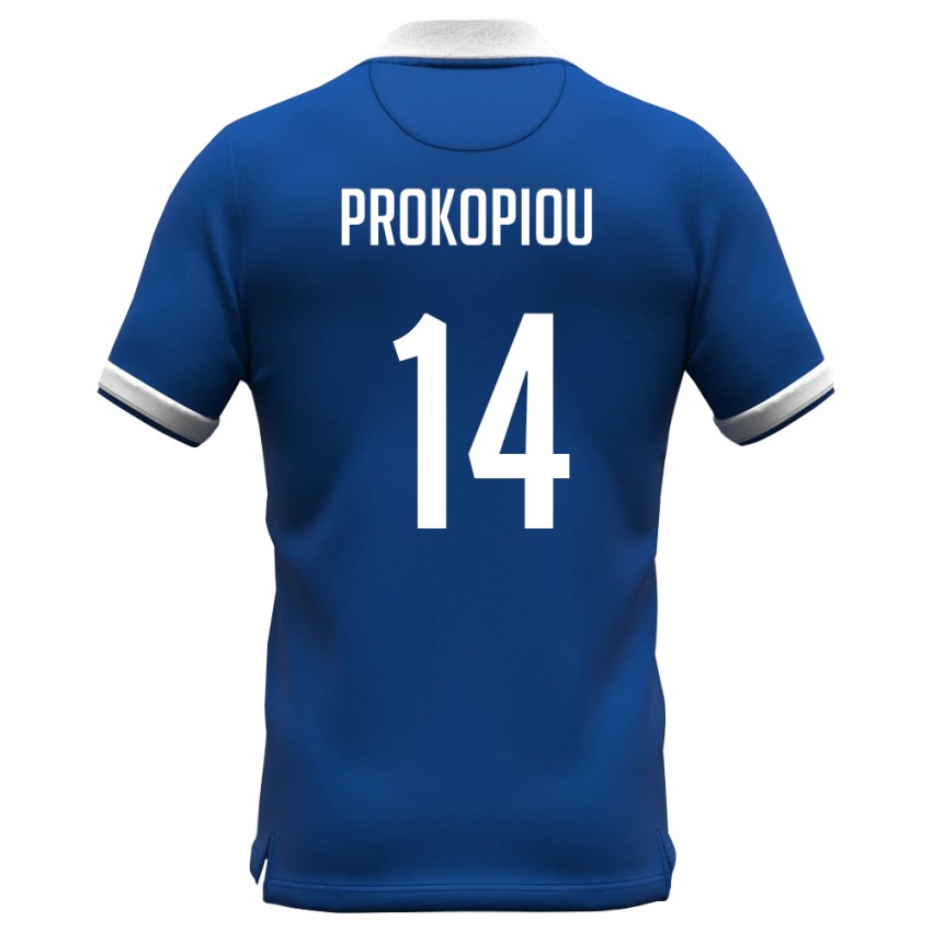 גברים קפריסין Alexandros Prokopiou #14 כחול מלכותי לבן ג'רזי ביתית 26-28 חולצה קצרה