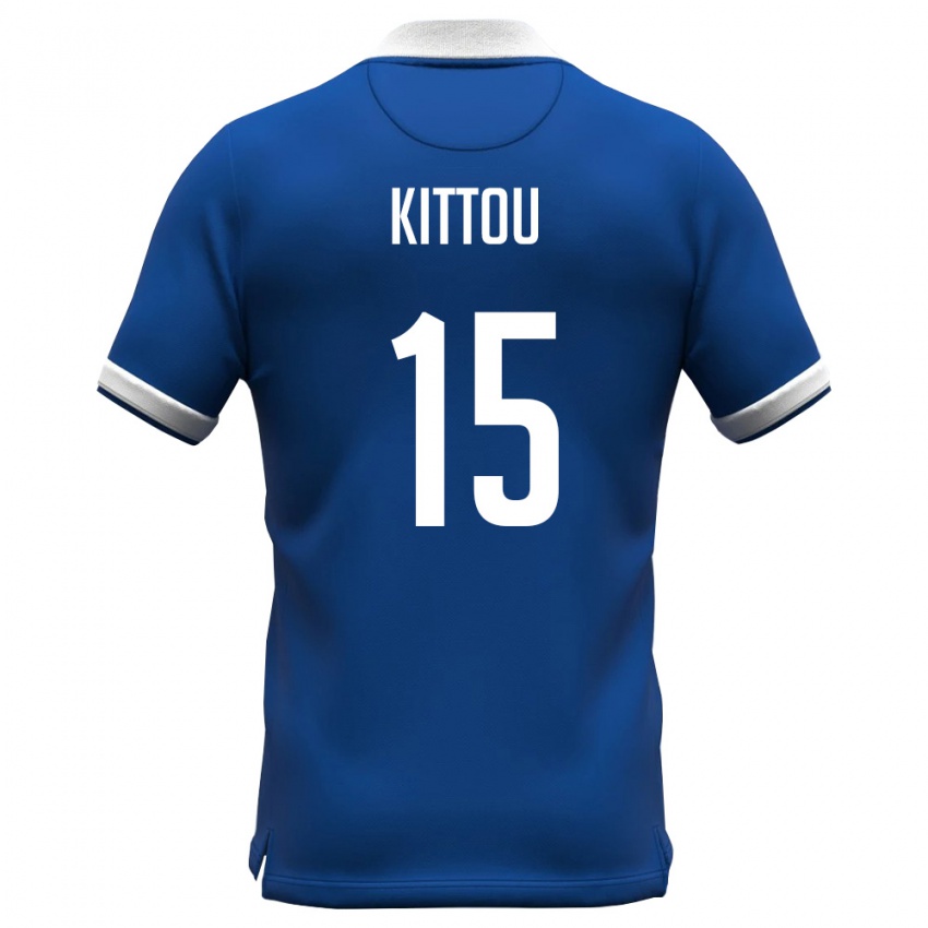גברים קפריסין Christos Kittou #15 כחול מלכותי לבן ג'רזי ביתית 26-28 חולצה קצרה