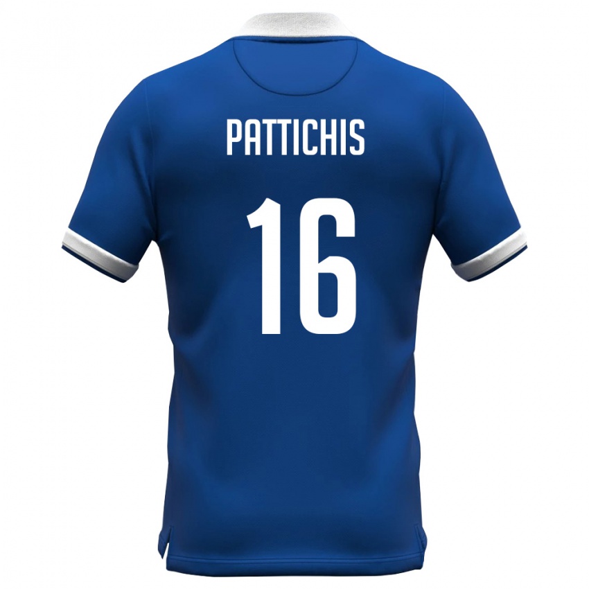 גברים קפריסין Konstantinos Pattichis #16 כחול מלכותי לבן ג'רזי ביתית 26-28 חולצה קצרה
