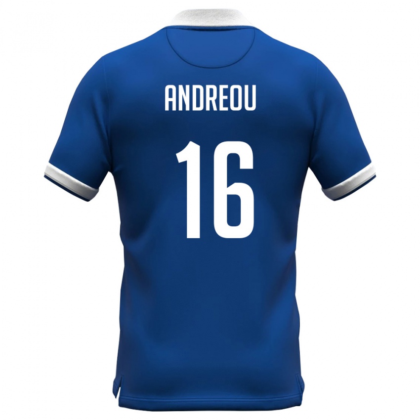 גברים קפריסין Panagiotis Andreou #16 כחול מלכותי לבן ג'רזי ביתית 26-28 חולצה קצרה