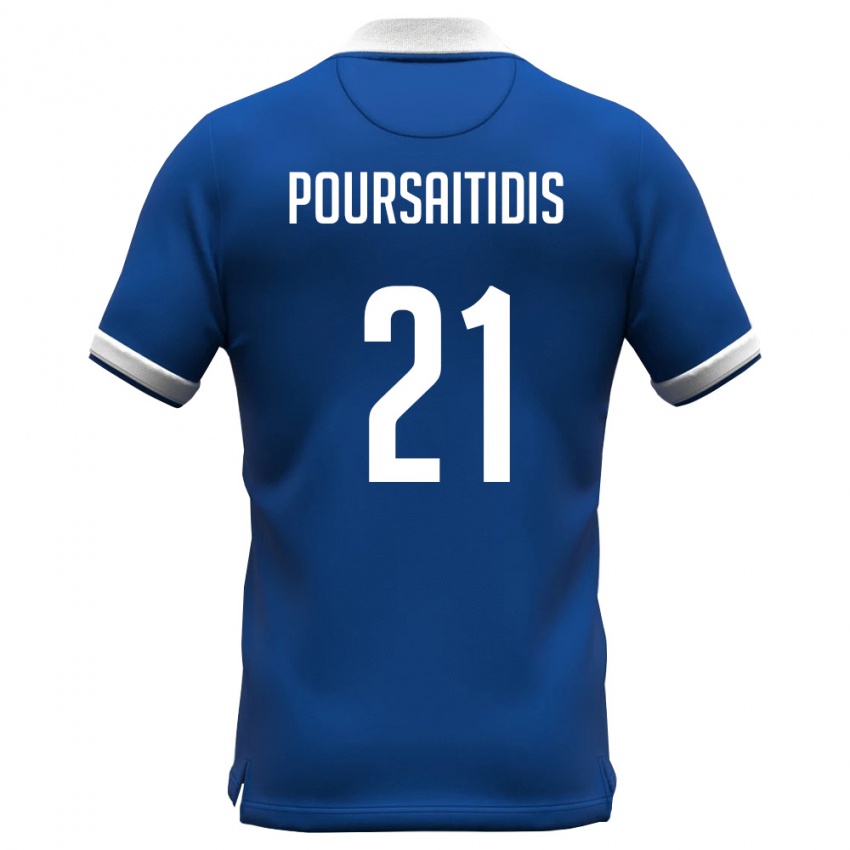 גברים קפריסין Konstantinos Poursaitidis #21 כחול מלכותי לבן ג'רזי ביתית 26-28 חולצה קצרה