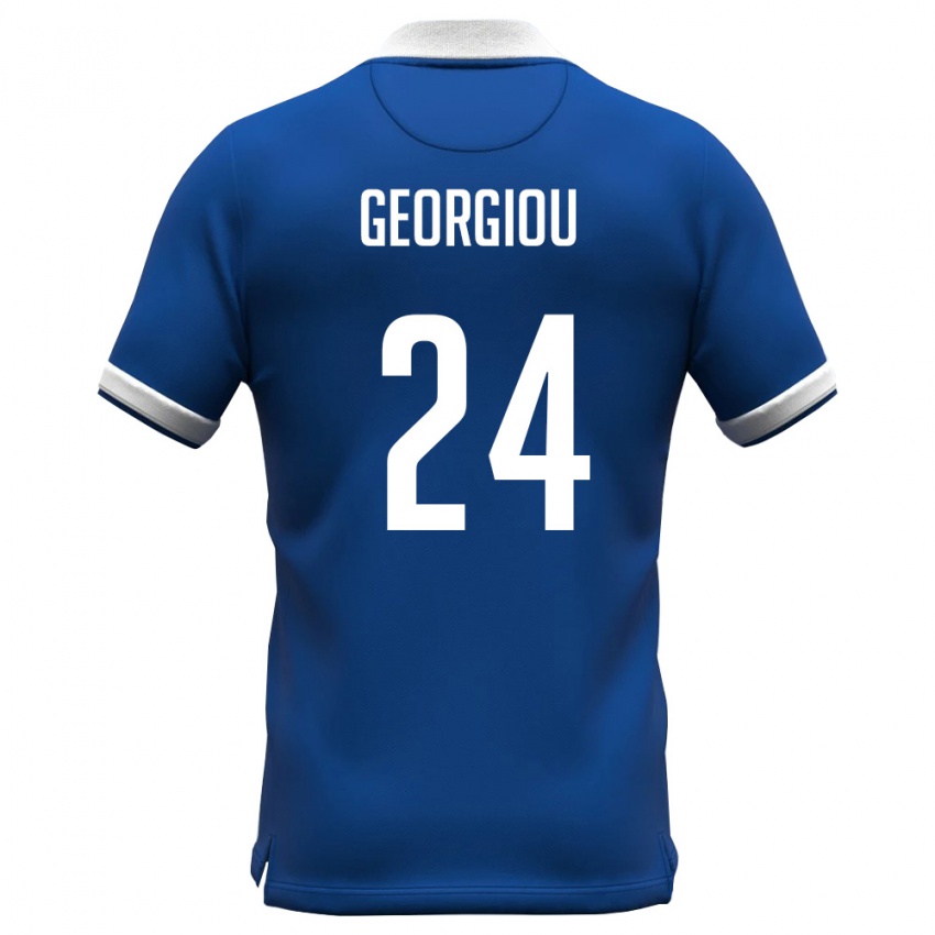 גברים קפריסין Stavros Georgiou #24 כחול מלכותי לבן ג'רזי ביתית 26-28 חולצה קצרה