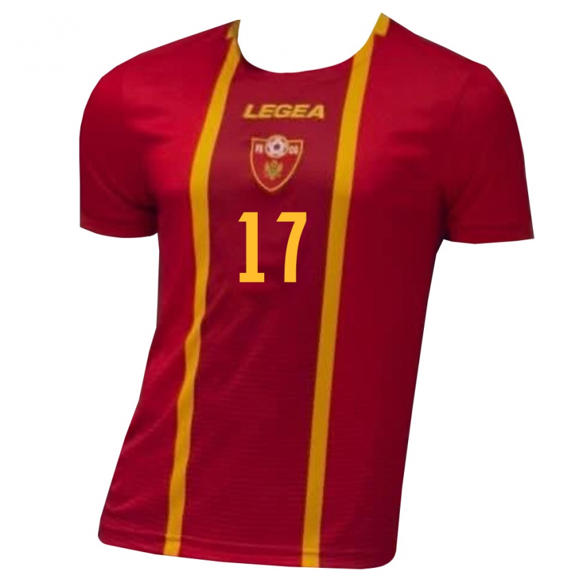 גברים מונטנגרו Luka Scekic #17 אדום צהוב ג'רזי ביתית 26-28 חולצה קצרה