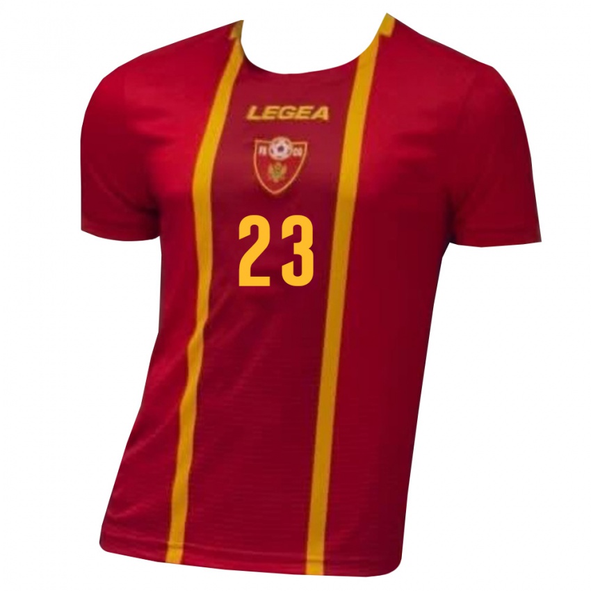 גברים מונטנגרו Andrej Kostic #23 אדום צהוב ג'רזי ביתית 26-28 חולצה קצרה