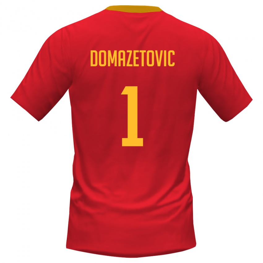 גברים מונטנגרו פיליפ דומזטוביץ׳ #1 אדום צהוב ג'רזי ביתית 26-28 חולצה קצרה