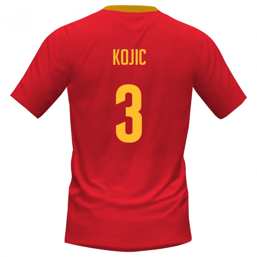 גברים מונטנגרו Meldin Kojic #3 אדום צהוב ג'רזי ביתית 26-28 חולצה קצרה