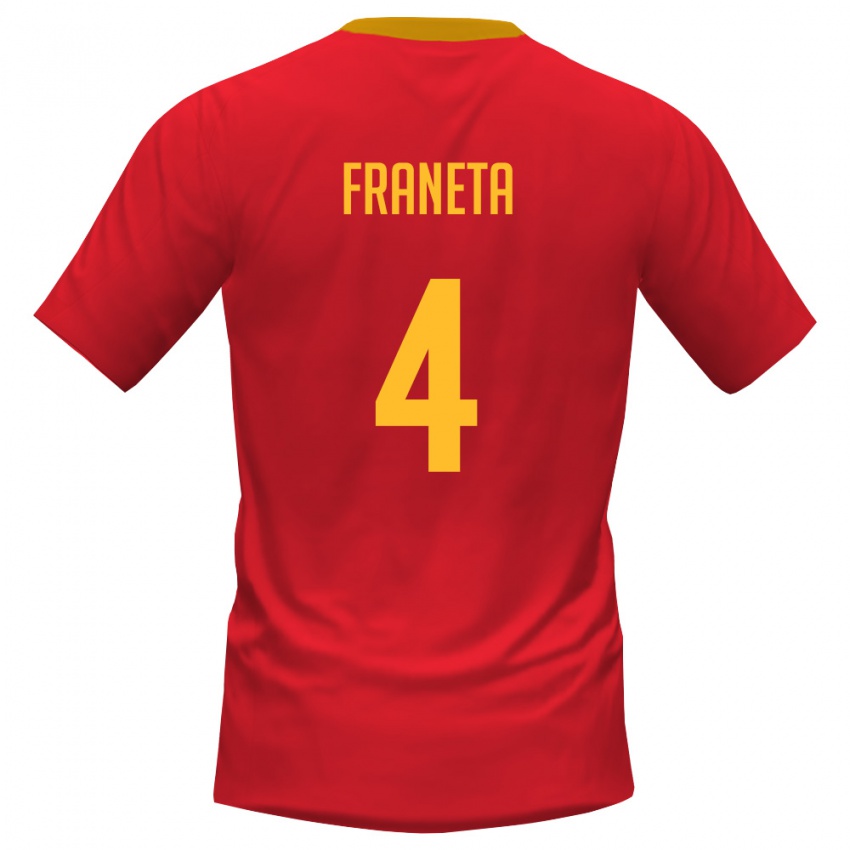 גברים מונטנגרו Marko Franeta #4 אדום צהוב ג'רזי ביתית 26-28 חולצה קצרה