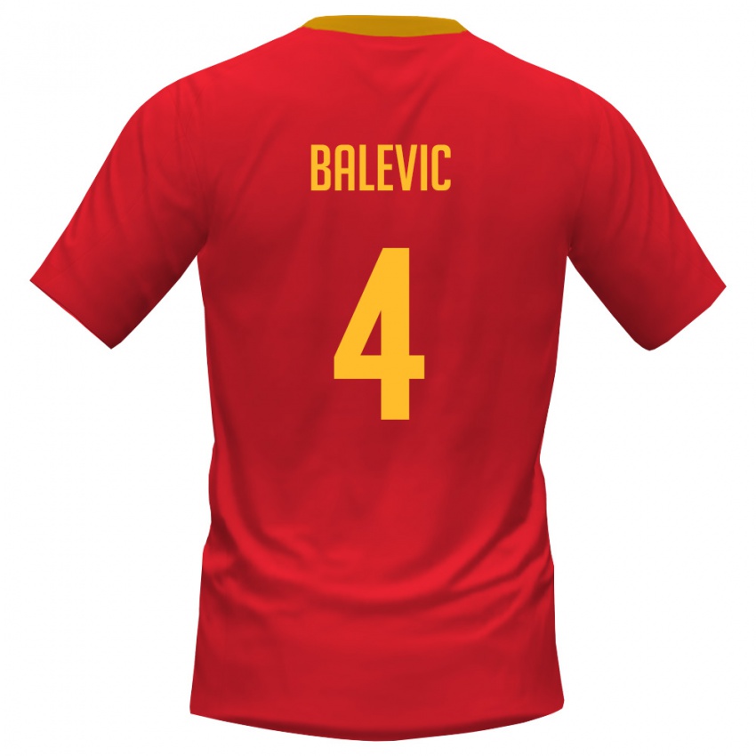 גברים מונטנגרו Nikola Balevic #4 אדום צהוב ג'רזי ביתית 26-28 חולצה קצרה