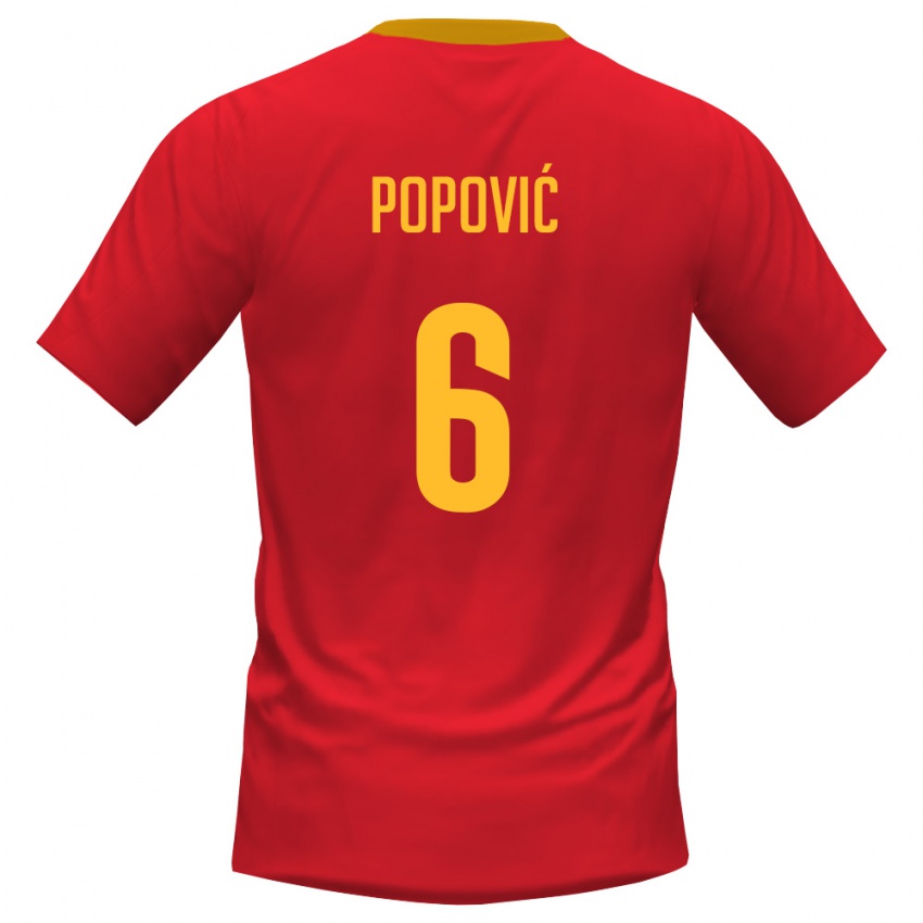 גברים מונטנגרו לזאר פופוביץ' #6 אדום צהוב ג'רזי ביתית 26-28 חולצה קצרה