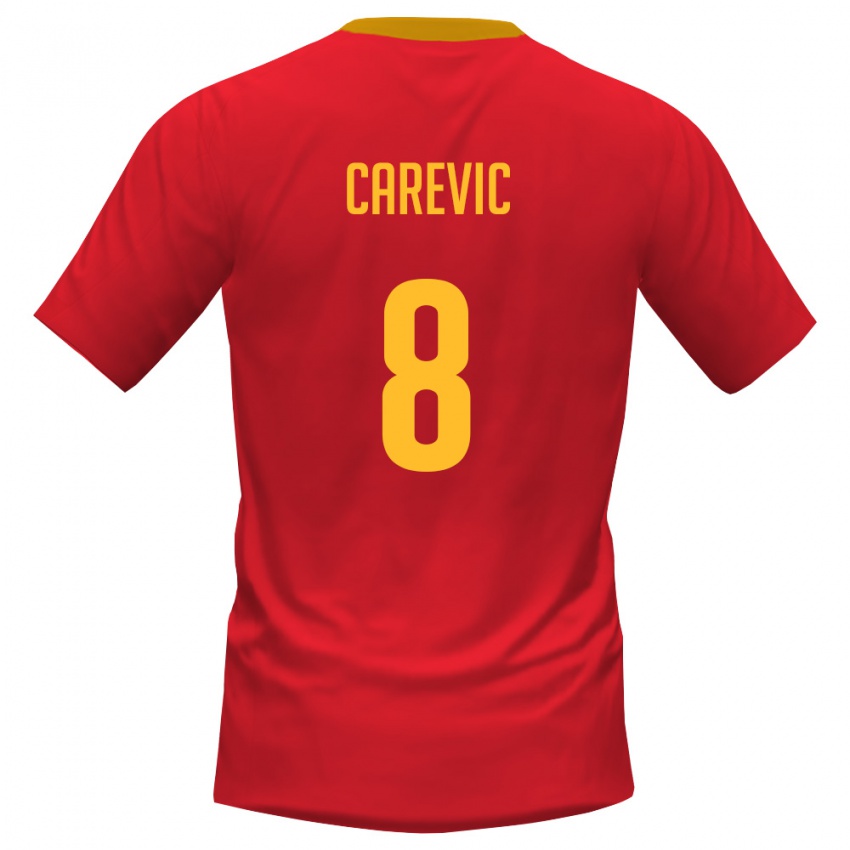גברים מונטנגרו Nemanja Carevic #8 אדום צהוב ג'רזי ביתית 26-28 חולצה קצרה