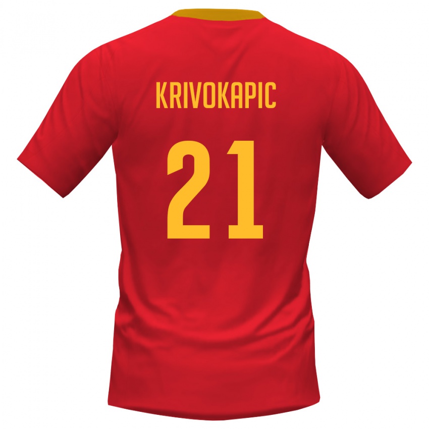 גברים מונטנגרו ננאד קריבוקפיץ׳ #21 אדום צהוב ג'רזי ביתית 26-28 חולצה קצרה