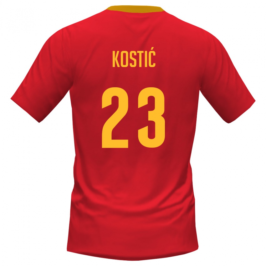 גברים מונטנגרו Andrej Kostic #23 אדום צהוב ג'רזי ביתית 26-28 חולצה קצרה