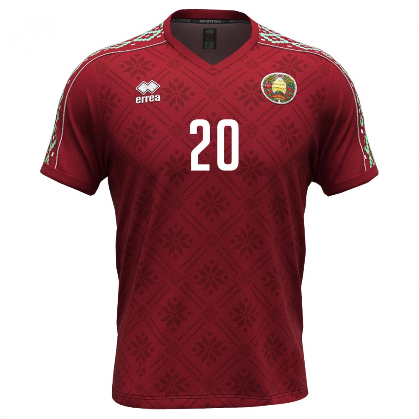 גברים בלארוס מראט טיטוב #20 אדום עמוק לבן ג'רזי ביתית 26-28 חולצה קצרה