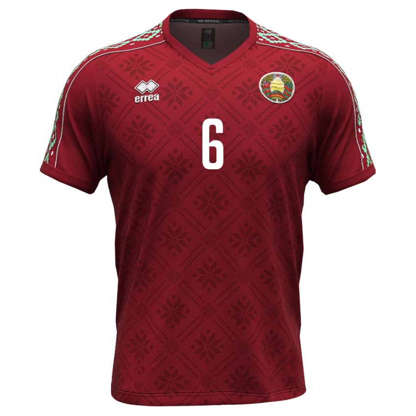 גברים בלארוס Marat Aleynikov #6 אדום עמוק לבן ג'רזי ביתית 26-28 חולצה קצרה