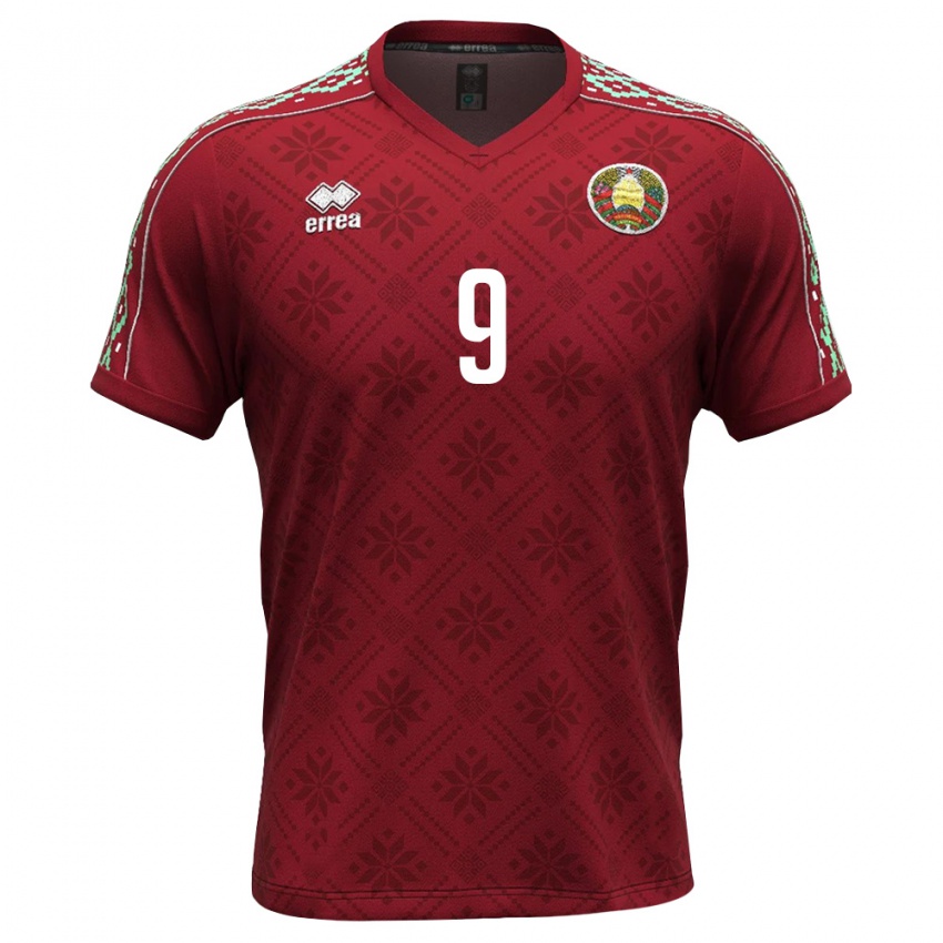 גברים בלארוס Artem Turich #9 אדום עמוק לבן ג'רזי ביתית 26-28 חולצה קצרה