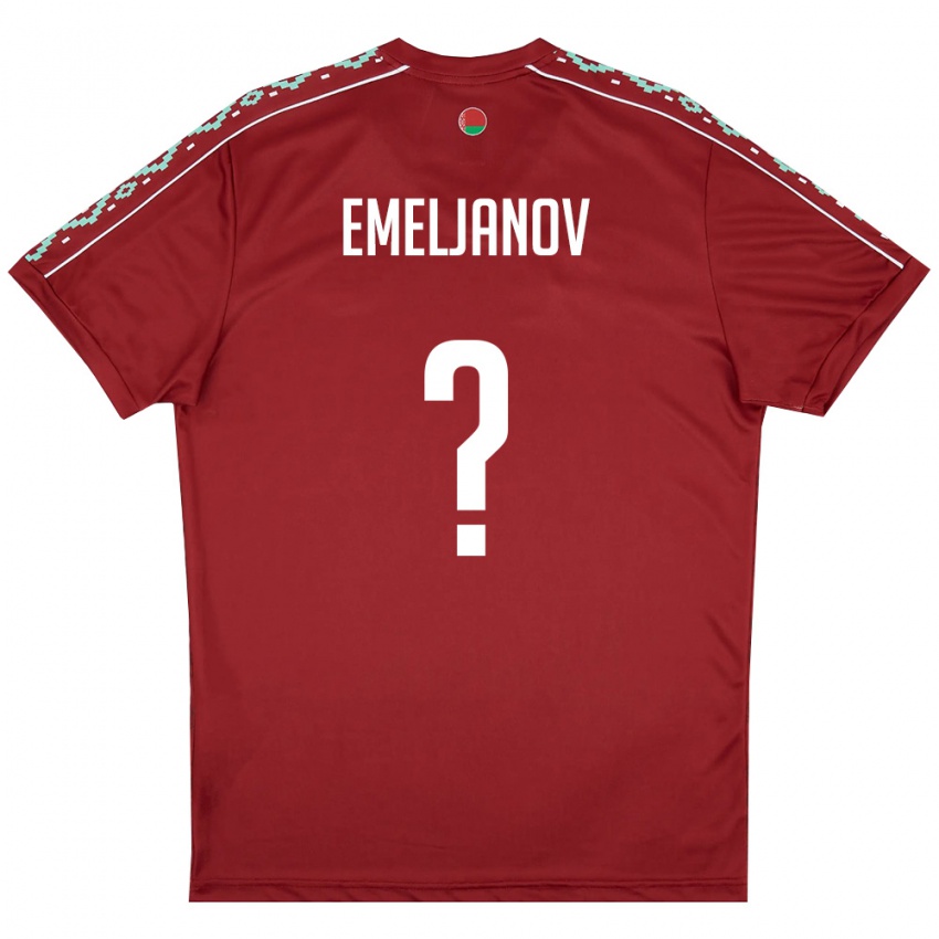 גברים בלארוס Gleb Emeljanov #0 אדום עמוק לבן ג'רזי ביתית 26-28 חולצה קצרה