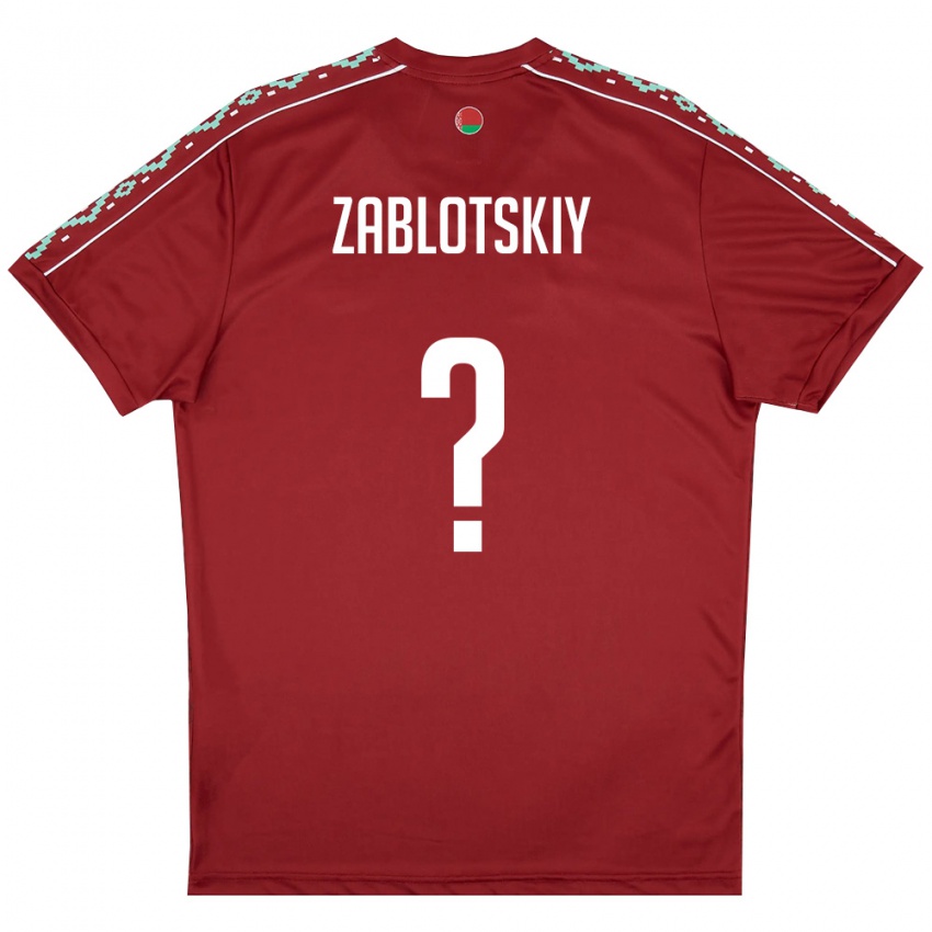גברים בלארוס Artur Zablotskiy #0 אדום עמוק לבן ג'רזי ביתית 26-28 חולצה קצרה