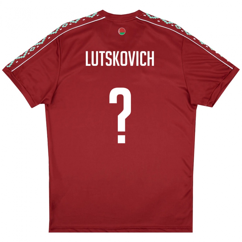 גברים בלארוס Andrey Lutskovich #0 אדום עמוק לבן ג'רזי ביתית 26-28 חולצה קצרה