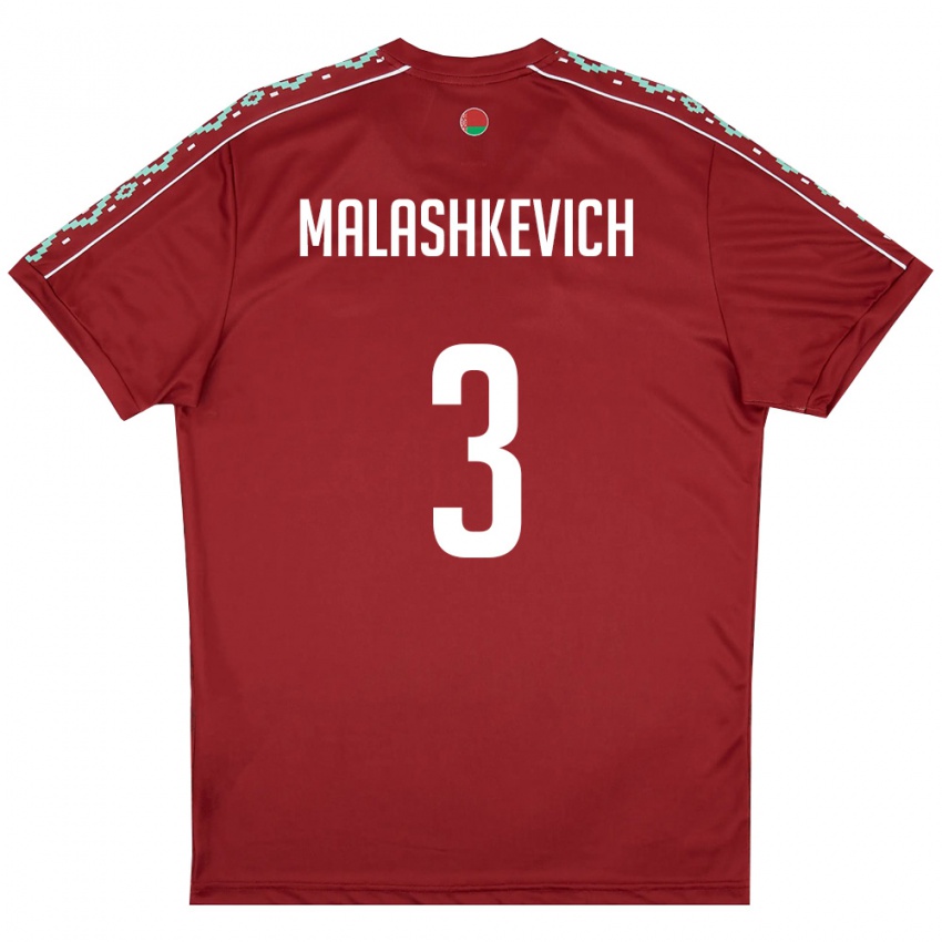 גברים בלארוס Dmitriy Malashkevich #3 אדום עמוק לבן ג'רזי ביתית 26-28 חולצה קצרה