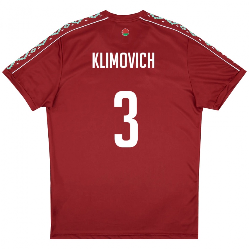 גברים בלארוס Aleksandr Klimovich #3 אדום עמוק לבן ג'רזי ביתית 26-28 חולצה קצרה