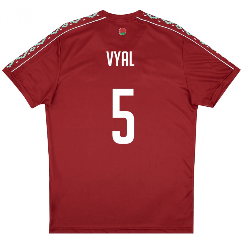 גברים בלארוס Anton Vyal #5 אדום עמוק לבן ג'רזי ביתית 26-28 חולצה קצרה