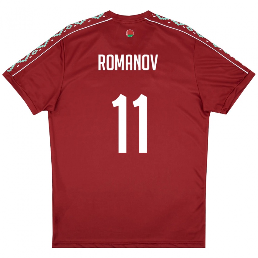 גברים בלארוס Egor Romanov #11 אדום עמוק לבן ג'רזי ביתית 26-28 חולצה קצרה