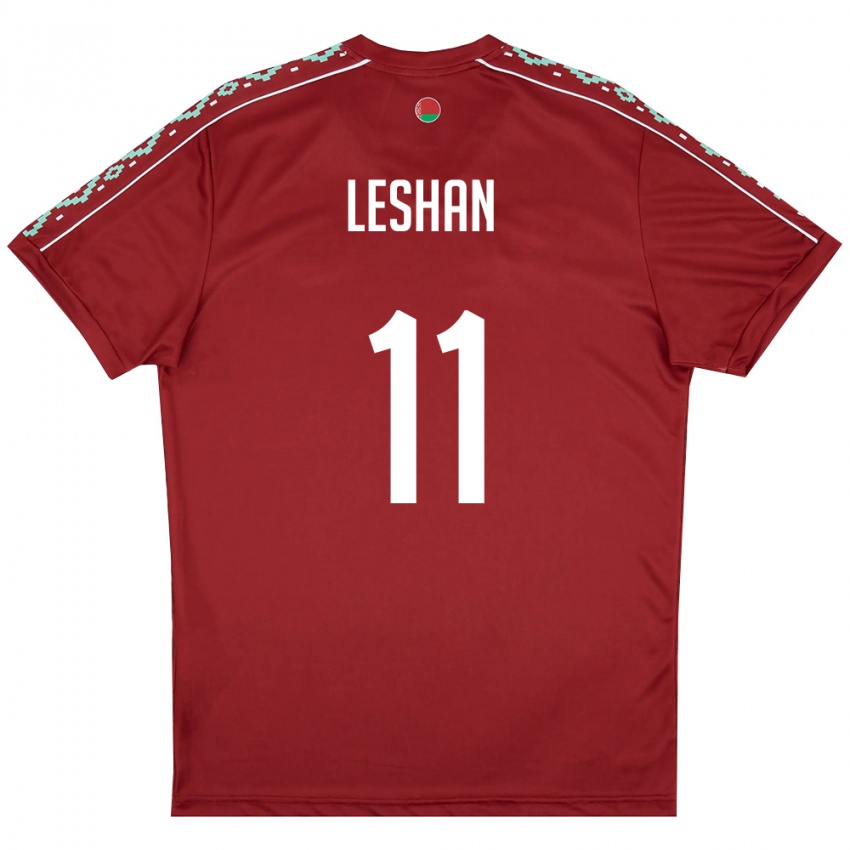 גברים בלארוס Zakhar Leshan #11 אדום עמוק לבן ג'רזי ביתית 26-28 חולצה קצרה