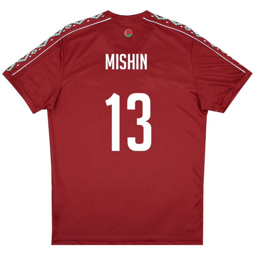 גברים בלארוס Gleb Mishin #13 אדום עמוק לבן ג'רזי ביתית 26-28 חולצה קצרה