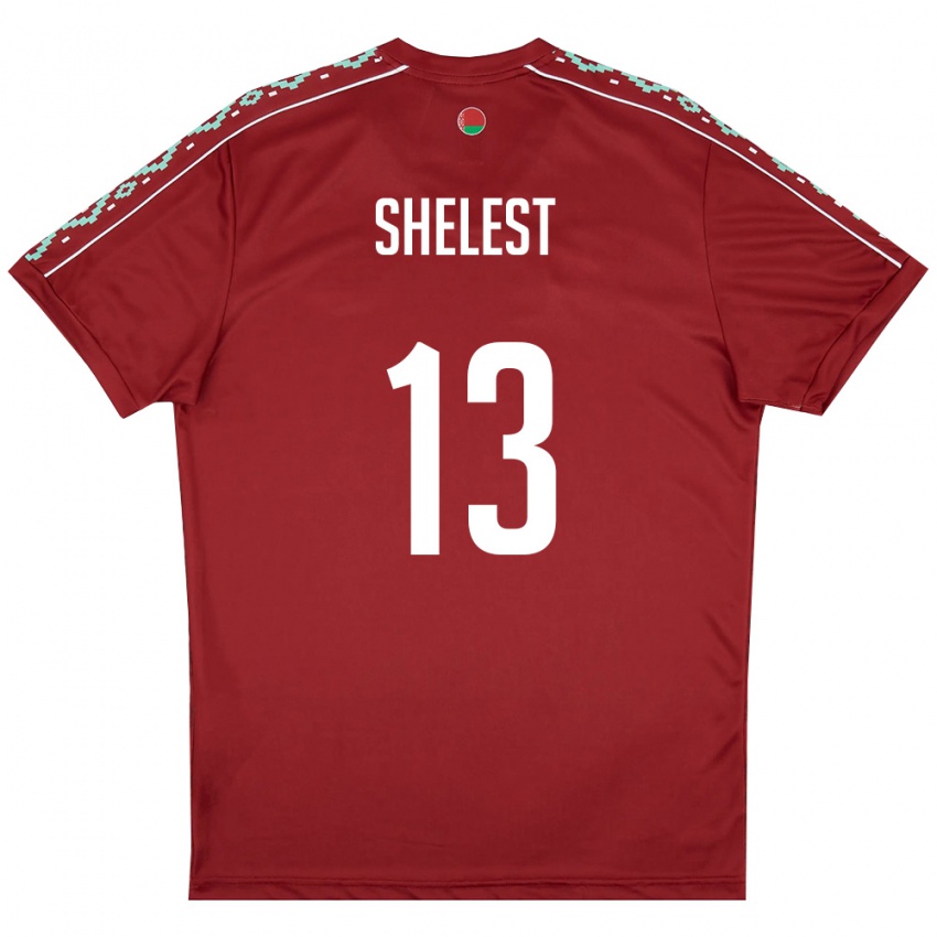 גברים בלארוס Kirill Shelest #13 אדום עמוק לבן ג'רזי ביתית 26-28 חולצה קצרה