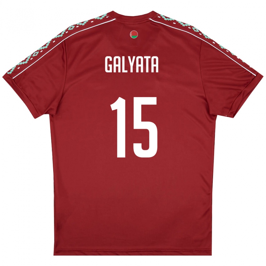 גברים בלארוס Daniil Galyata #15 אדום עמוק לבן ג'רזי ביתית 26-28 חולצה קצרה