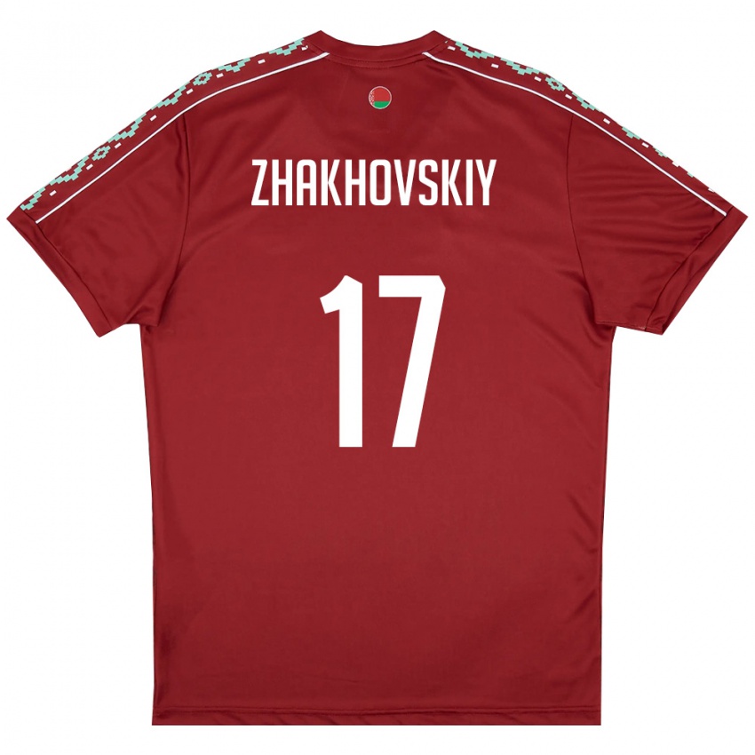 גברים בלארוס Ivan Zhakhovskiy #17 אדום עמוק לבן ג'רזי ביתית 26-28 חולצה קצרה