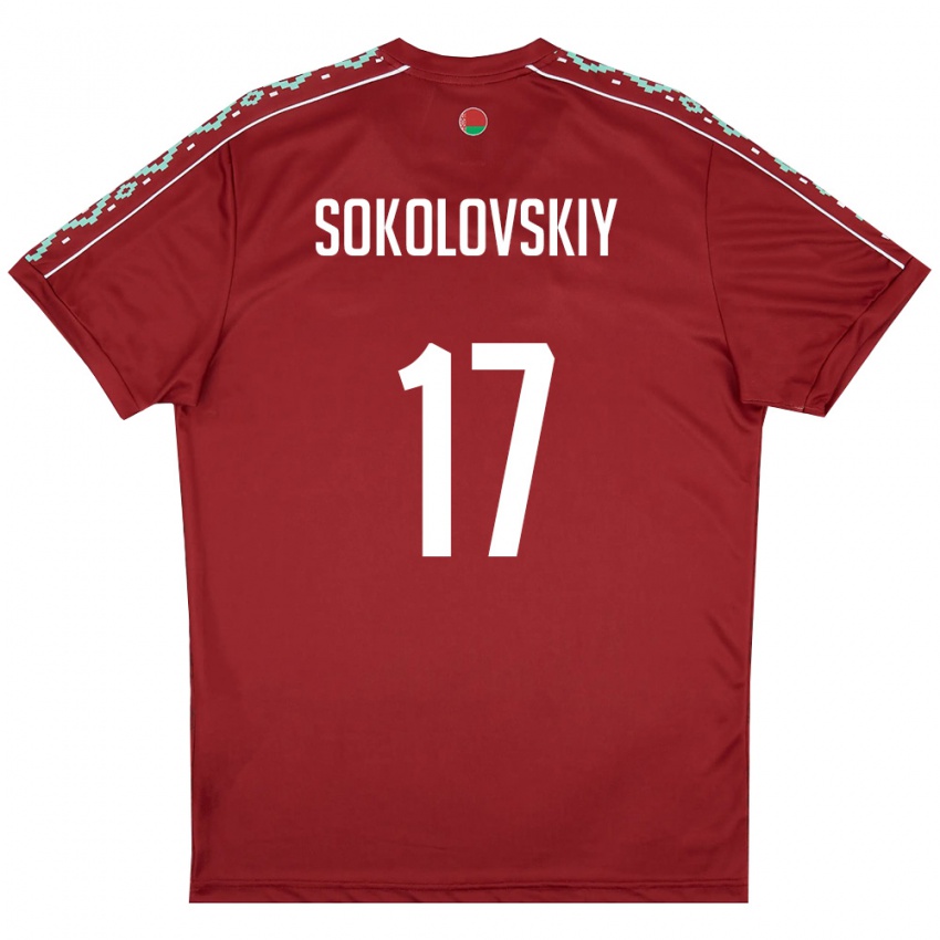 גברים בלארוס ארטיום סוקולובסקי #17 אדום עמוק לבן ג'רזי ביתית 26-28 חולצה קצרה