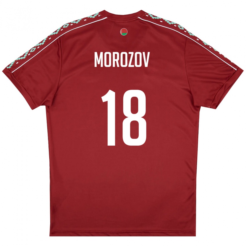 גברים בלארוס Vladislav Morozov #18 אדום עמוק לבן ג'רזי ביתית 26-28 חולצה קצרה