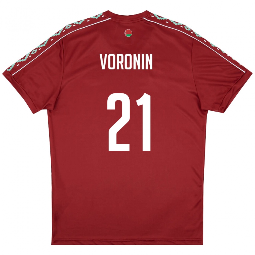 גברים בלארוס Vladislav Voronin #21 אדום עמוק לבן ג'רזי ביתית 26-28 חולצה קצרה