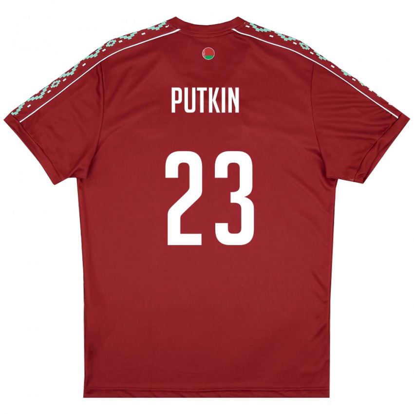 גברים בלארוס Ilya Putkin #23 אדום עמוק לבן ג'רזי ביתית 26-28 חולצה קצרה