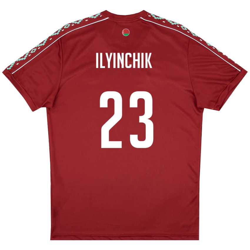 גברים בלארוס Daniil Ilyinchik #23 אדום עמוק לבן ג'רזי ביתית 26-28 חולצה קצרה