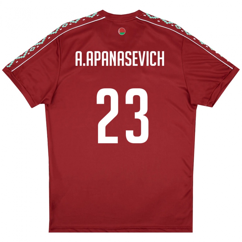 גברים בלארוס Aleksey Apanasevich #23 אדום עמוק לבן ג'רזי ביתית 26-28 חולצה קצרה