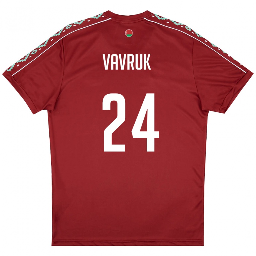 גברים בלארוס Dmitriy Vavruk #24 אדום עמוק לבן ג'רזי ביתית 26-28 חולצה קצרה
