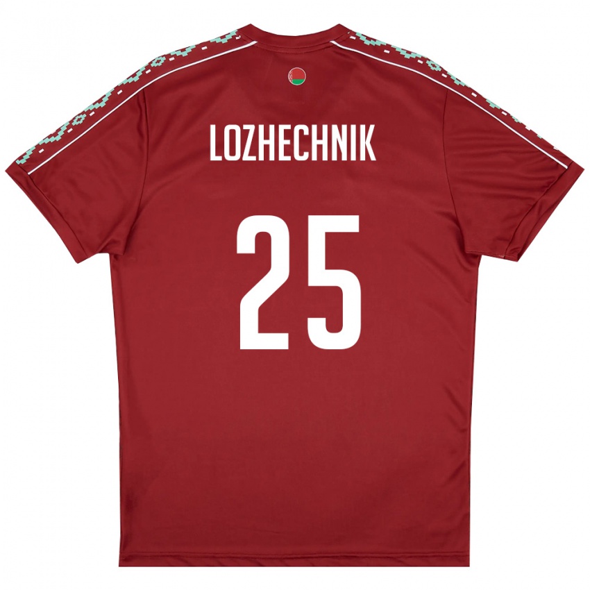 גברים בלארוס Dmitriy Lozhechnik #25 אדום עמוק לבן ג'רזי ביתית 26-28 חולצה קצרה
