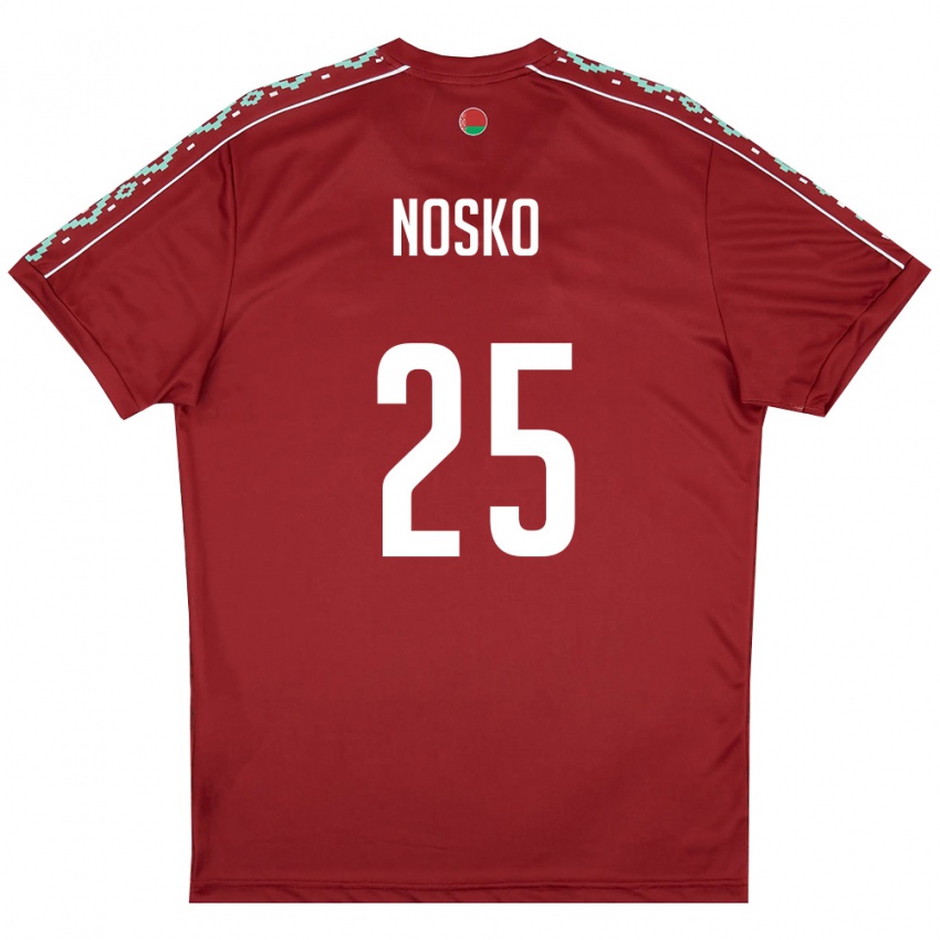 גברים בלארוס Daniil Nosko #25 אדום עמוק לבן ג'רזי ביתית 26-28 חולצה קצרה